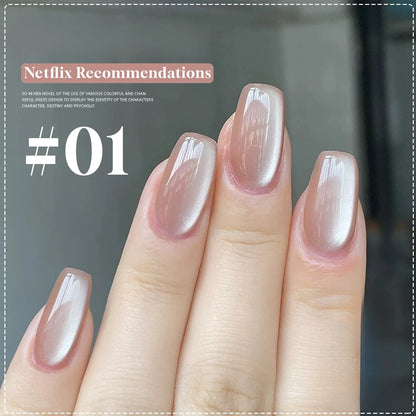 MIANEL 12ML Glass Bead Cat Eye Gel Nail Polish Flash White Spar Nude Color Magnetic Nail Polish White Nails Summer Nails 1-12pcs