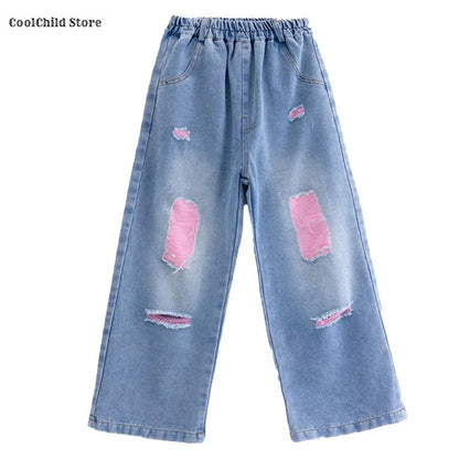 Girls Hip Hop Off Shoulder Crop Top ‌Street Dance Skirts Cargo Pants Children Streetwear Jeans Kids K-pop Girl Group Clothes Set