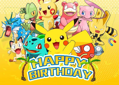 Cartoon Pikachu Charmander Monster Theme Background Cloth Happy Birthday Party Baby Shower Supplies Decor Banner Shooting Props