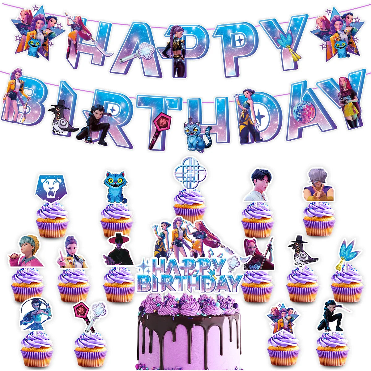 K-Pop Hunters "Starry Night" Deluxe Party Kit: Giant Backdrop, Banner & Balloon Set
