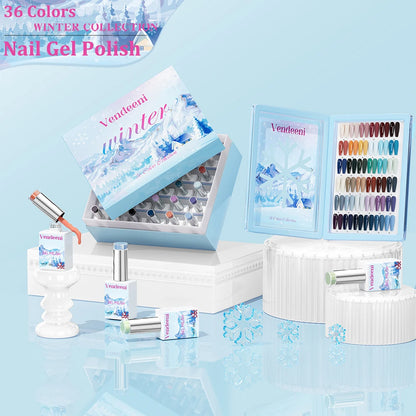 Vendeeni 36 Colors/Set High Pigment Winter Cyan Blue Gel Nail Polish TPO HEMA FREE Brown Purple UV LED Gel Varnish With Display