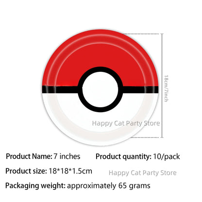 7/9 inch Pokemon Party Plate Birthday Decor Pikachu Poke Ball Disposable Paper Plate Baby Shower Kids Favor Gift Party Supplies