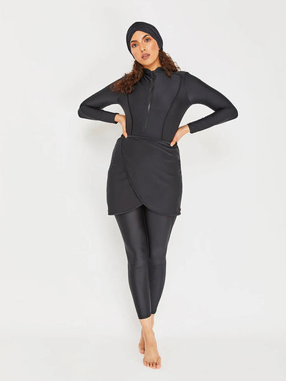 3PCS Black Series Modest Burkini Femmes Muslim Swimsuit Swimwear Summer Beach Women's Swimsuit Lotus Leaf Edge Design