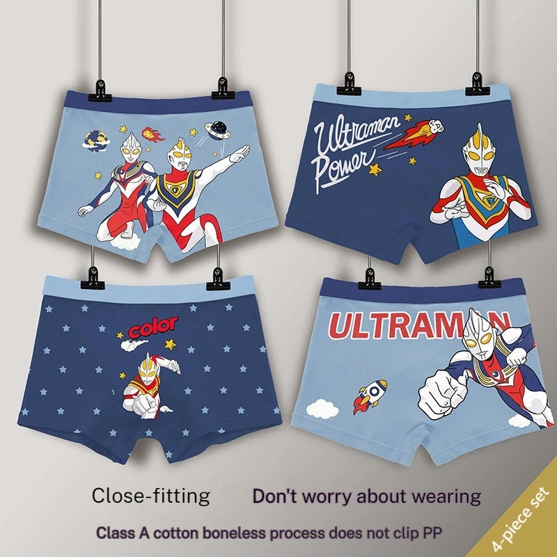 4-Piece Set Pikachu Boys' Underwear Pure Cotton Children'S Flat Corner Pants Summer Thin Spring Cartoon Cute Shorts