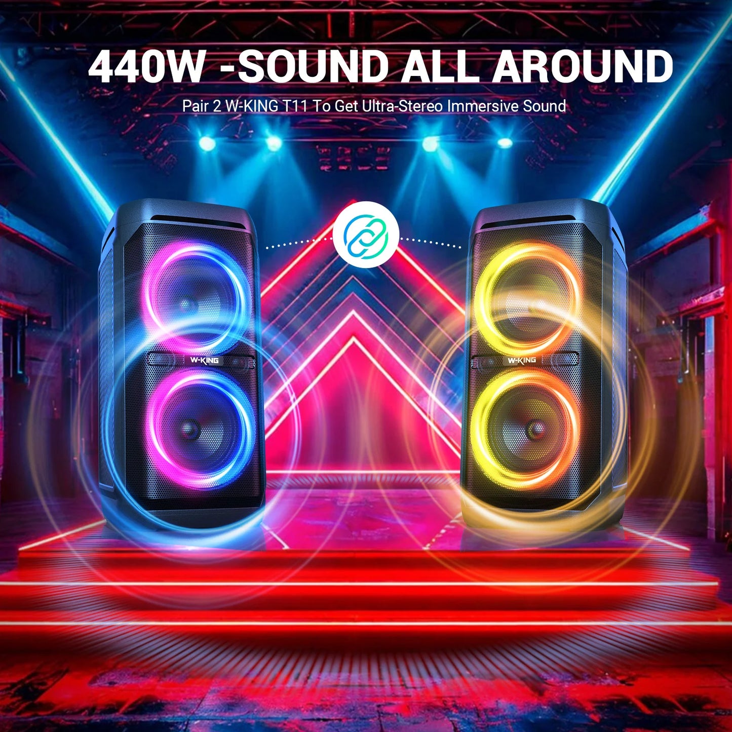 W-KING 100W RMS Bluetooth Speakers, IPX6 Waterproof, V5.3 Portable Party Boombox Wireless Deep Bass/115dB Loud Massive Sound