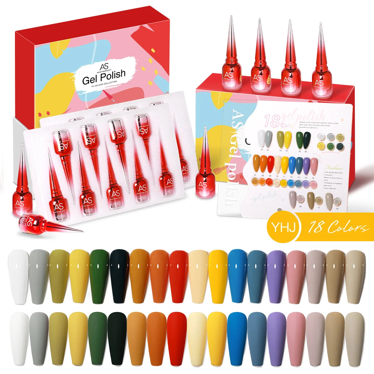 AS 18pcs 15ml Nail Gel Polish Set Red Dark Vernis Semi Permanent Nail Art Supplies Manicure UV Gel Nail Varnish Kit With Chart