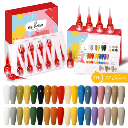 AS 18pcs 15ml Nail Gel Polish Set Red Dark Vernis Semi Permanent Nail Art Supplies Manicure UV Gel Nail Varnish Kit With Chart
