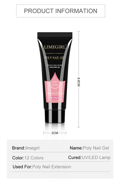 LIMEGIRL 15ML Nail Extension Gel Kit UV Gel Soaking Primer Pen Washing Water Glitter Manicure Mini LED Lamp Nail Gel Kit