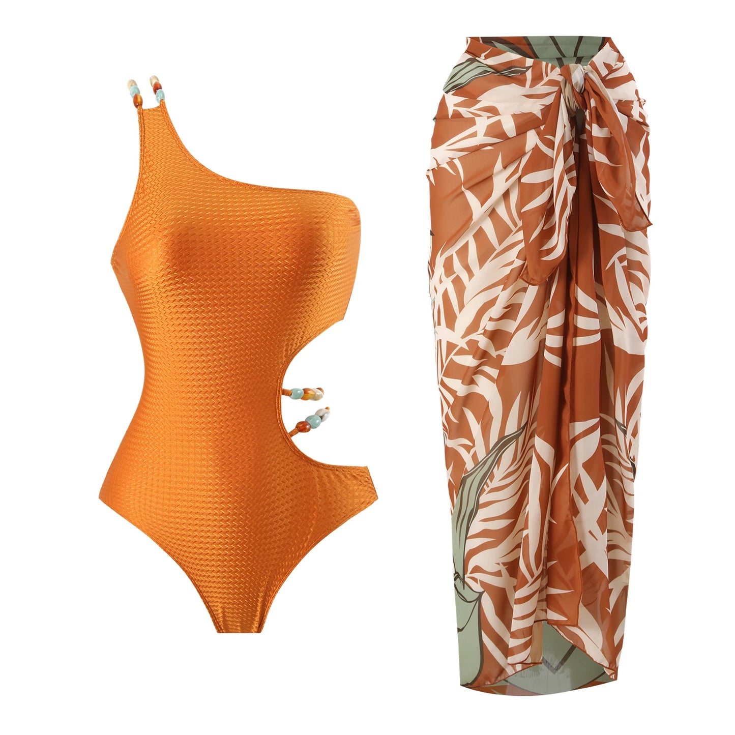 2024 Sexy Women's Swimsuit with Skirt One-Piece Swimwear Vintage Ruffle V Neck Cover Up Bikinis Set Beachwear Bathing Suit