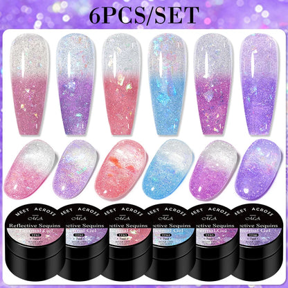 MEET ACROSS 6Pcs/Set 8ml Macaron Glitter Sequins Nail Gel Polish Heart diamond Shaped Nart Art UV Gel Varnish For Manicure