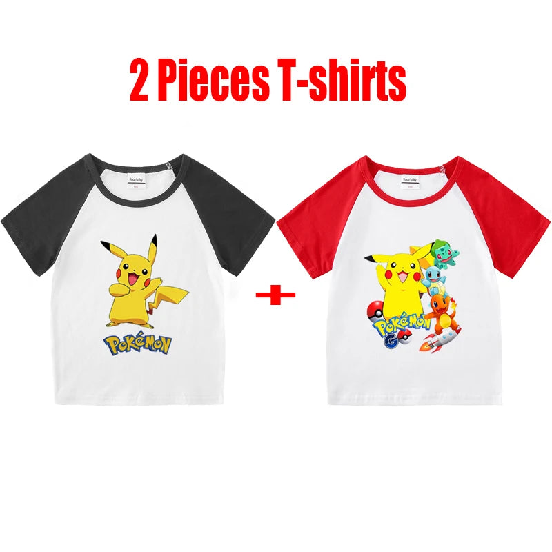 1/2 Pieces Pokemon Cartoon Tees For Boys Clothing Summer Children 100% cotton Short Sleeve T-shirts Printed T-shirt for girls