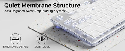 Wired USB Keyboard with White Backlit Metal Panel Pudding Keycaps Full Size Quiet Computer Keyboard for Windows PC Laptop Gamer