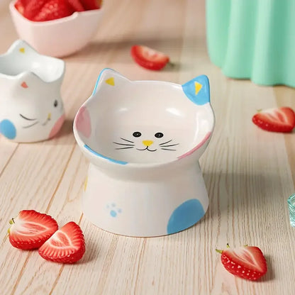 1PC Elevated Cat Food Dish, Ceramic, Raised Feeding Station, Shallow for Whiskers, Dishwasher Safe