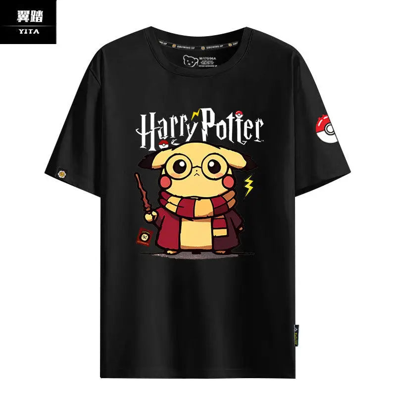 2026  Pok É Mon Pikachu Cute Short Sleeved T-shirt Made of Pure Cotton and Half Sleeved Body for Men