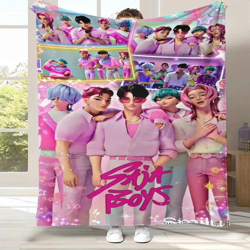 K-Pop Demon Hunters Golden Saja Boys Flannel Blanket,Ultra Soft Warm Plush Throw for Home Bedroom Bed Sofa Cover Office picnic