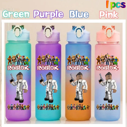 Roblox Anime Cartoon Straw Drink Bottle 750ml Gradient Color Water Cup Game Student Daily Necessities Gourde Boy Holiday Gift
