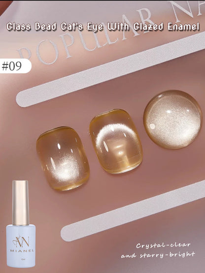 MIANEL 12ML Glass Bead Cat Eye Gel Nail Polish Flash White Spar Nude Color Magnetic Nail Polish White Nails Summer Nails 1-12pcs