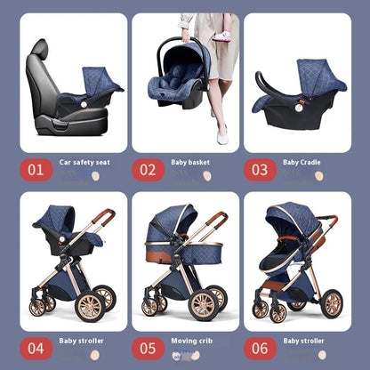 Luxury Baby Stroller 3 in 1 High Landscape Baby Cart Can Sit Can Lie Portable Pushchair Baby Cradel Infant Carrier