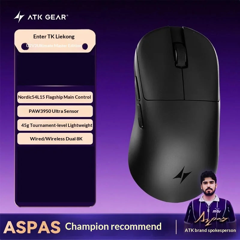 ATK Blazing Sky U2V2 Lightweight Gaming Mouse 39g 3 Mode Wireless with Paw3950 8000Hz Paw3395 for FPS Gamers PC Accessories