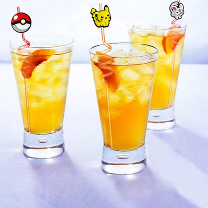 6/12/18pcs Pokemon Birthday Decorations Cartoon Straws Party Favors Reusable Drinking Straws Pikachu Cute Straws Birthday Suppli