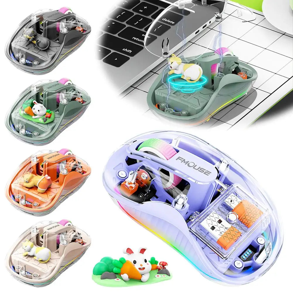 Notebook Luminous Transparent Mouse Wireless Bluetooth Three-Mode Charging Ergonomic Magnetic Doll Mouse For Tablets Laptop
