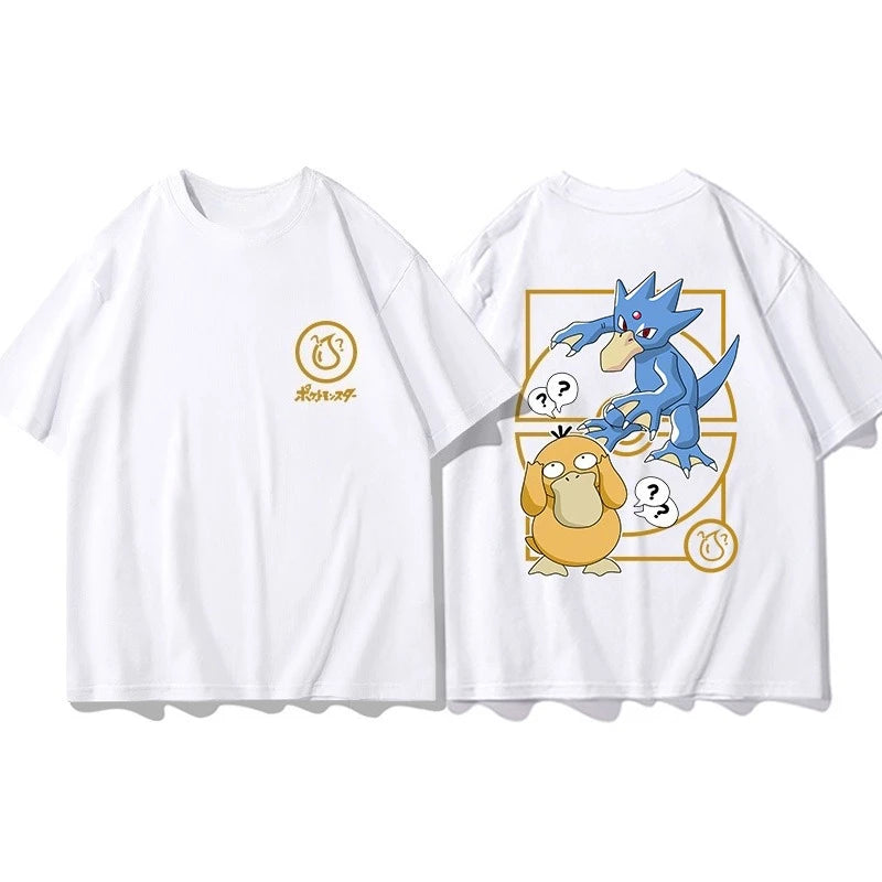 Pokémon Joint Peripheral Products Short Sleeve T-Shirt Gengar Psyduck Mewtwo Printed Men's Boys and Girls Summer New Fashion Top