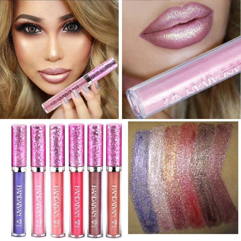 6 Colors Waterproof Nude Pink Glitter Lipstick Makeup Long Lasting Velve Red Sexy Shimmer Lipsticks Cosmetics Beauty