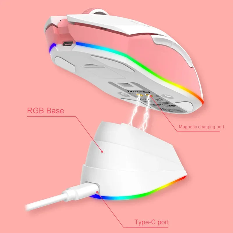 DAREU EM901X Wireless Mouse, 2.4G Wired Dual-mode Mouse, AIM-WL 12000 DPI RGB Magnetic Charging Dock Gaming Mouse for PC Gamer