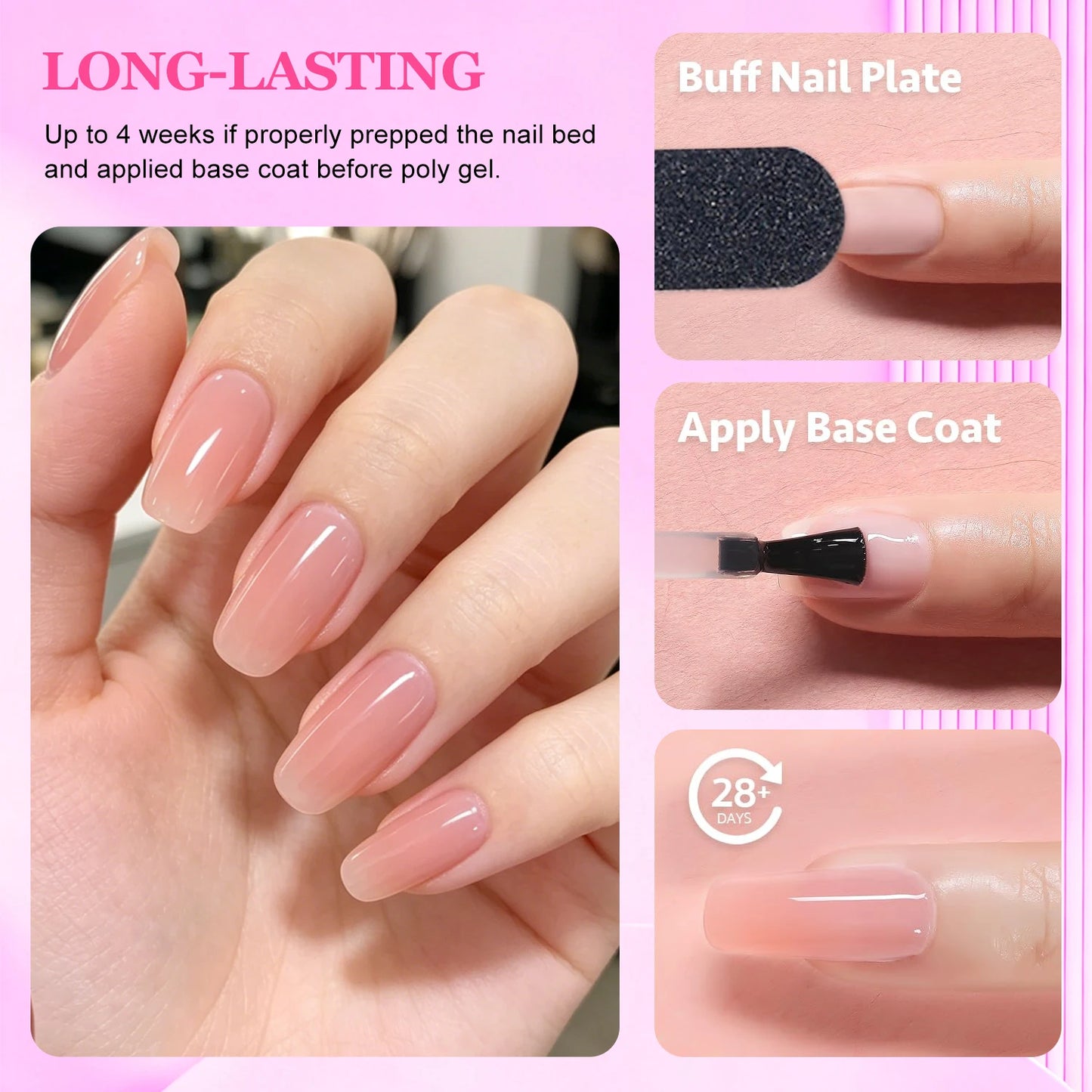 DUOLINGDAI Poly Gel Nail Kit: 6 Clear Colors Poly Extension Nail Starter Kits with Nail Lamp Complete Poly Gel Nail Kit Supplies