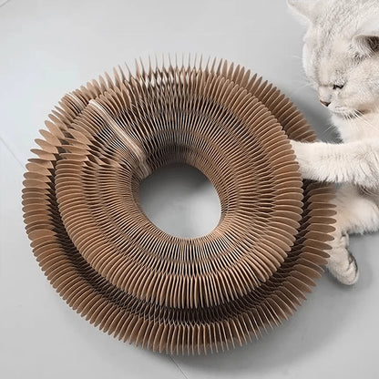 Foldable Cat Scratcher with Bell & Catnip - Multi-Level Cardboard Toy for Kittens, Durable Claw Sharpener