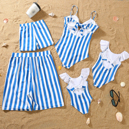 Family Swimsuit Mother Daughter Swimwear Father Son Swim Shorts 2023 Summer Striped Mom And Daughter Bikini Suit Matching Outfit