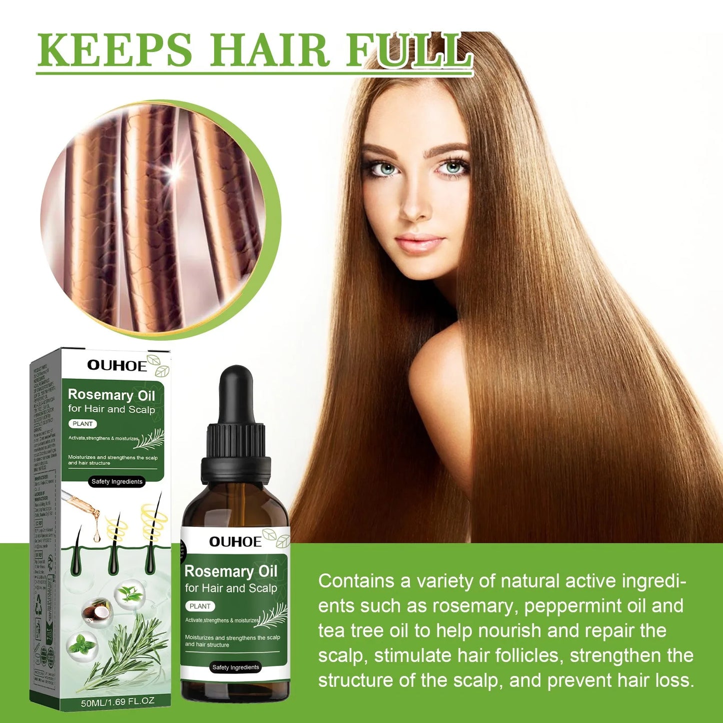 Rosemary Hair Growth Oil Hair Care Thickness Loss Deep Nourishing Scalp Care Strengthen Repair Damaged Oil Control For Men Women