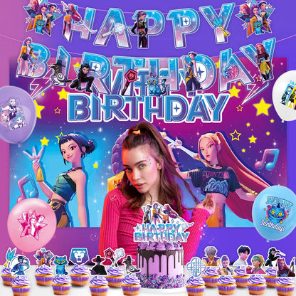K-Pop Hunters "Starry Night" Deluxe Party Kit: Giant Backdrop, Banner & Balloon Set