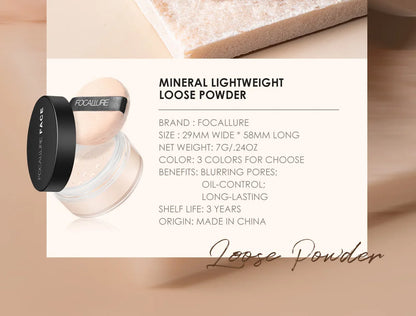 Focallure Face Loose Powder 3 Colors Ultra-Light Perfect Finishing Makeup Powder Waterproof Translucent Setting Powder Cosmetic