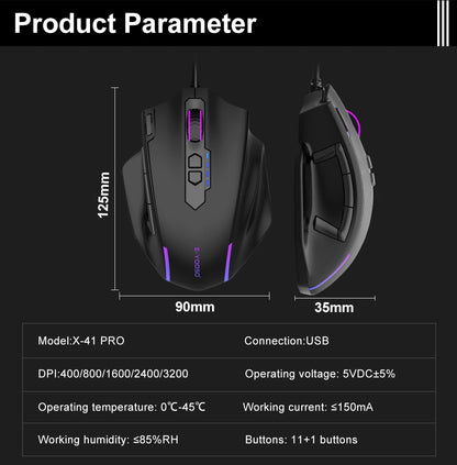 E-YOOSO X-41 USB Wired RGB Gaming Mouse 24000 DPI SG8960 10 buttons programmable game Optical mice for Computer PC Laptop
