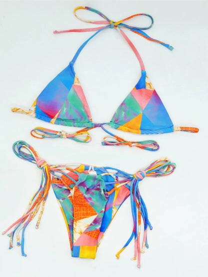 2025 New Sexy Print Bikini Sets Swimsuit For Women Low Waist Swimwear Female Bandage Strappy Bathing Suits Summer Beach Wear XL