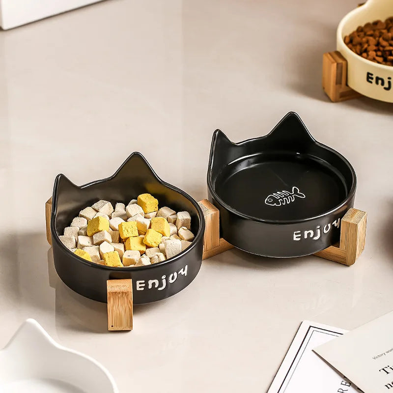 Cat Bowl Black Ceramic Dog Bowl Black Bowl Cat Food Bowl Dog Bowl Dog Drinking WaterCatFood Bowl Pet Water Bowl Anti-overturning