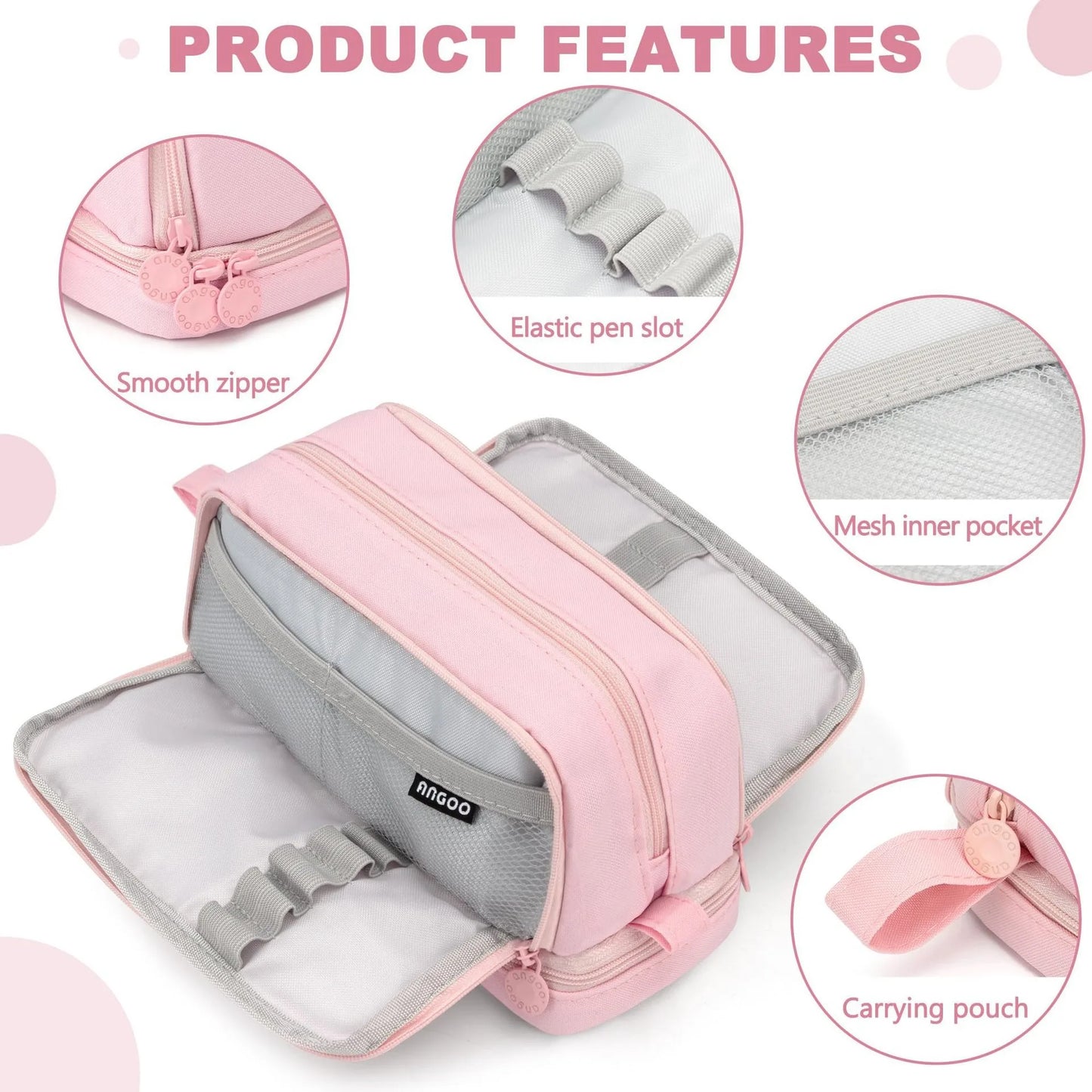KPOP Pencil Case Student Storage Bag Stationery Large Space Storage 4 Compartment Pouch Double Side Opened