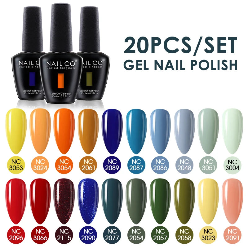 NAILCO 15ml Gel Nail Polish Set 30pcs/Lot Gel Polish Nail Soak Off UV LED Semi-Permanent Varnishes Nail Art Salon Free Shipping