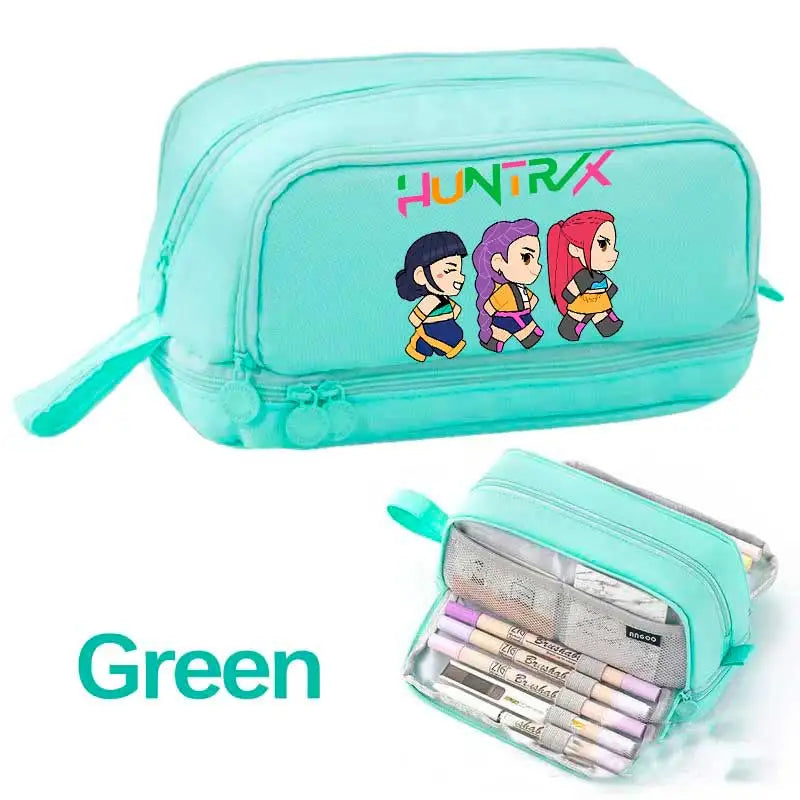 KPOP Pencil Case Student Storage Bag Stationery Large Space Storage 4 Compartment Pouch Double Side Opened