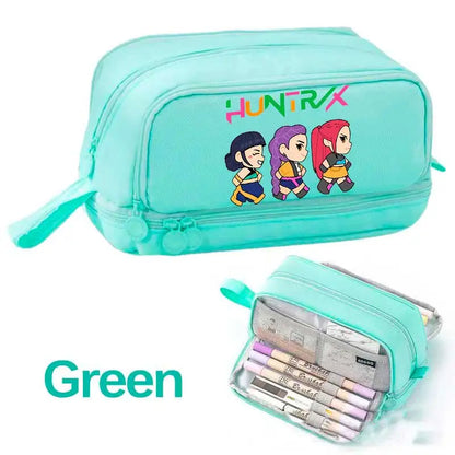 KPOP Pencil Case Student Storage Bag Stationery Large Space Storage 4 Compartment Pouch Double Side Opened