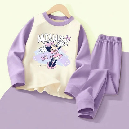 DISNEY MINNIE Printed Girls Casual Spliced Sleepwears Sets Autumn Winter Kids Comfy Soft Home Clothing Set Child Pijamas 0-10Y