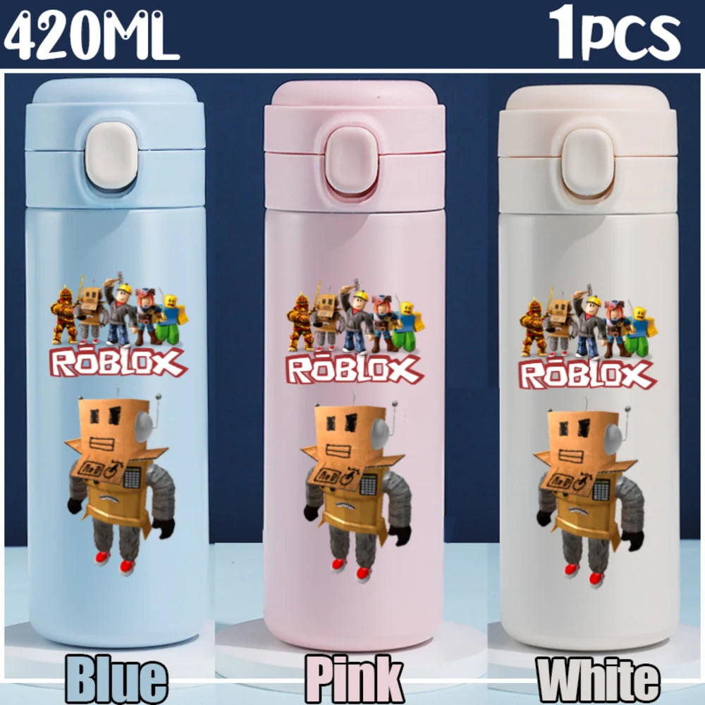 Roblox Anime Water Bottle DynaBlocks 304 Stainless Steel Thermos Cup 420ML Gourde Game Straight Drinking Cup Holiday Gifts