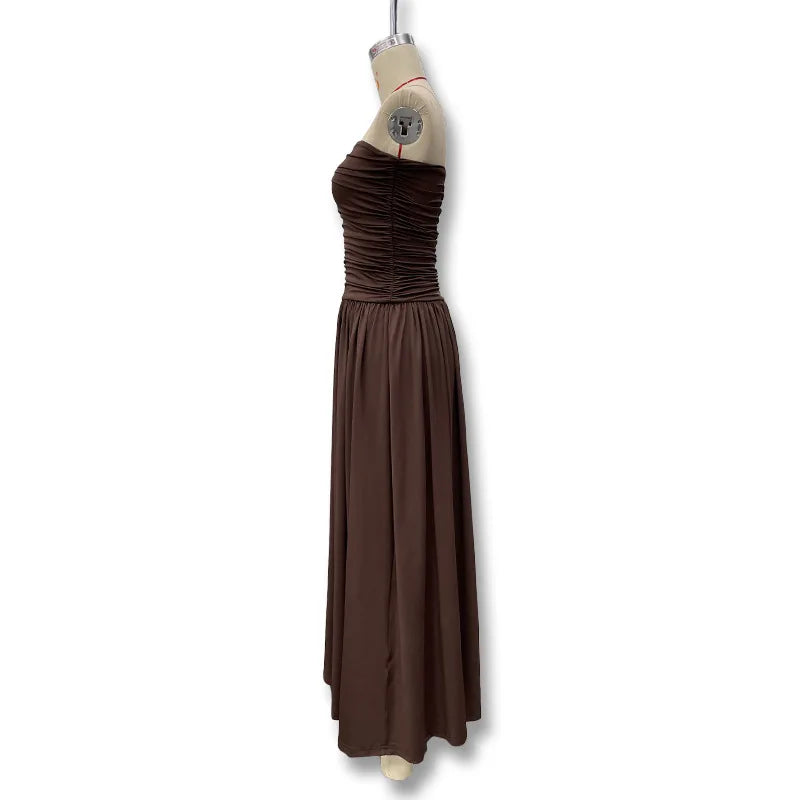 2026 Summer Fashion Solid Color Strapless Strapless Sleeveless Lady Long Dress New Elegant Sexy Slimming Pleated Women's Dresses