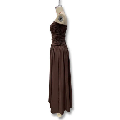 2026 Summer Fashion Solid Color Strapless Strapless Sleeveless Lady Long Dress New Elegant Sexy Slimming Pleated Women's Dresses