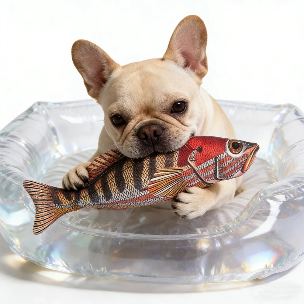 Pet Chew-Resistant Plush Interactive Toy with Sound, Cartoon Fish Shape, Suitable for Large, Medium, and Small Pets Like Cats and Dogs, Double-Layer Fabric, Built-In Airbag