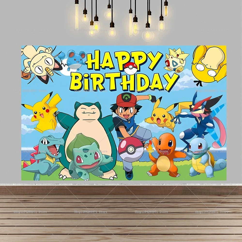 Pokemon Pikachu Backdrop Banner Cartoon Pocket Monster Theme Kids Birthday Party Decor Photography Photo Background Supplies