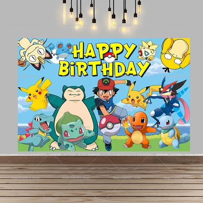 Pokemon Pikachu Backdrop Banner Cartoon Pocket Monster Theme Kids Birthday Party Decor Photography Photo Background Supplies