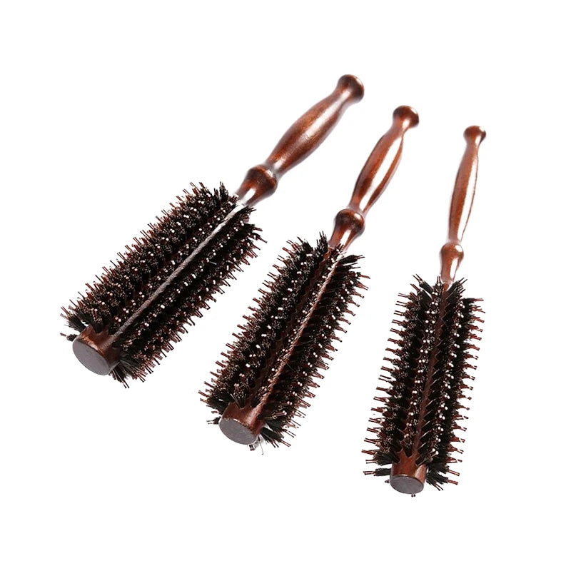 Wood Handle Round Rolling Brush Boar Bristle Nylon Hair Comb Anti Static Brush Straight Twill Hair Comb Hairdressing Tool