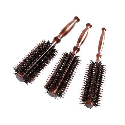 Wood Handle Round Rolling Brush Boar Bristle Nylon Hair Comb Anti Static Brush Straight Twill Hair Comb Hairdressing Tool